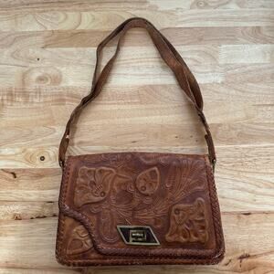 Vintage Gaitan Mexican Tooled Leather Purse Adjustable Shoulder Strap, Pre-Loved